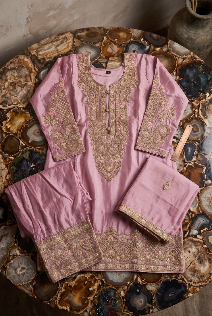Pink simar silk blend farshi suit set