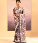 Lavender grey embroidered tissue saree set