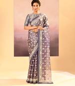 Lavender grey embroidered tissue saree set