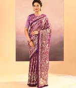 Deep purple embroidered tissue saree set
