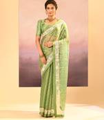 Lime green embroidered tissue saree set