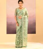 Pista green embroidered tissue saree set