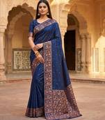 Blue  soft banarasi silk saree with zari weaving  design with running blouse