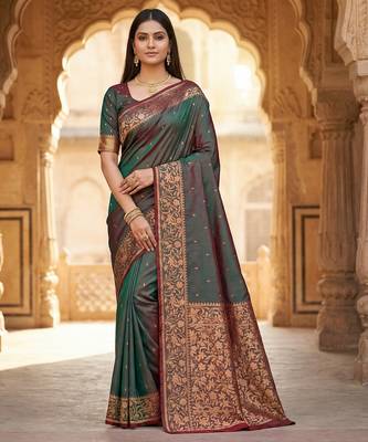 Grey  soft banarasi silk saree with zari weaving  design with running blouse 1