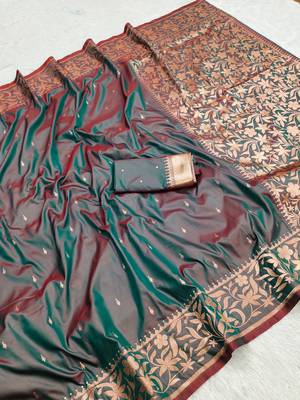 Grey  soft banarasi silk saree with zari weaving  design with running blouse 2