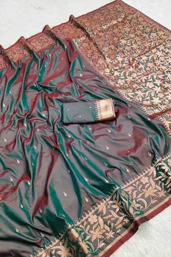 Grey  soft banarasi silk saree with zari weaving  design with running blouse