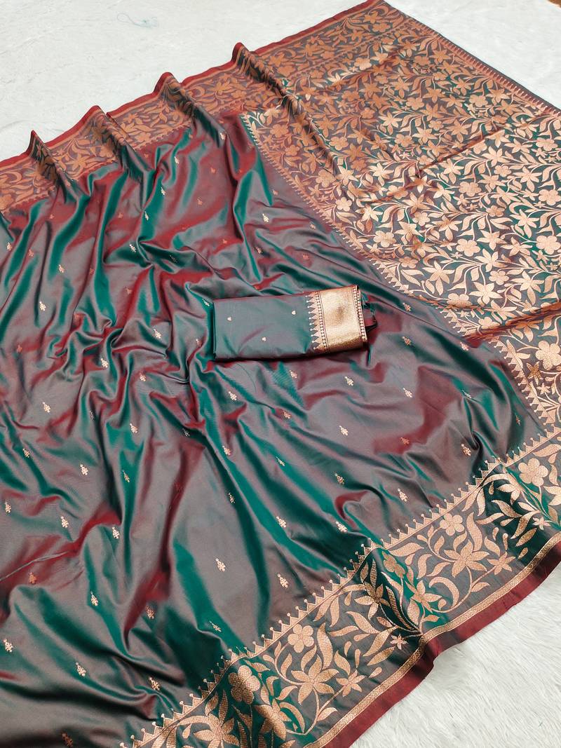 Grey  soft banarasi silk saree with zari weaving  design with running blouse