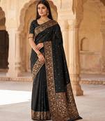 Black soft banarasi silk saree with zari weaving  design with running blouse