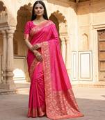 Pink  soft banarasi silk saree with zari weaving  design with running blouse