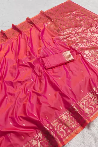 Pink  soft banarasi silk saree with zari weaving  design with running blouse