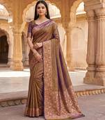 Golden soft banarasi silk saree with zari weaving  design with running blouse