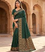 Green soft banarasi silk saree with zari weaving  design with running blouse