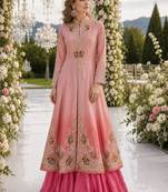 pink silk blend  readymade shrug suit with beads & embroidery work