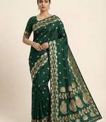 Green soft banarasi silk saree with zari weaving  design with running blouse