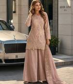 purple silk blend  free size stitched suit with beads & embroidery work