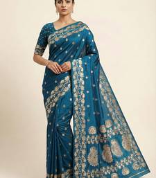 Blue  soft banarasi silk saree with zari weaving  design with running blouse