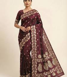 Coffee soft banarasi silk saree with zari weaving  design with running blouse