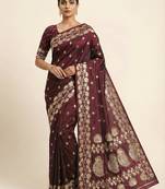 Coffee soft banarasi silk saree with zari weaving  design with running blouse