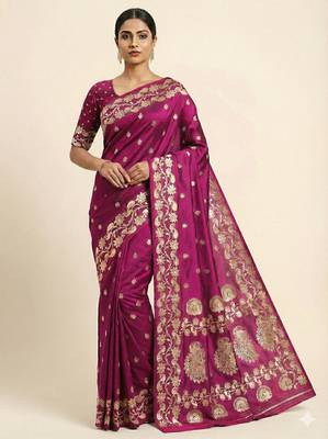 Pink  soft banarasi silk saree with zari weaving  design with running blouse 1