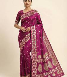Pink  soft banarasi silk saree with zari weaving  design with running blouse
