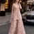 peach net free size stitched suit with beads & embroidery work