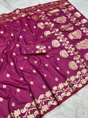 Pink  soft banarasi silk saree with zari weaving  design with running blouse 2