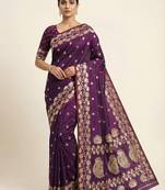 Wine  soft banarasi silk saree with zari weaving  design with running blouse