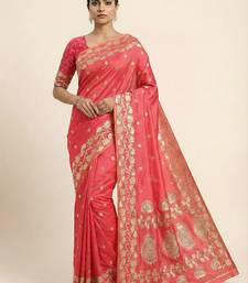 Peach  soft banarasi silk saree with zari weaving  design with running blouse