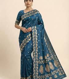 Teal soft banarasi silk saree with zari weaving  design with running blouse