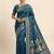 Teal soft banarasi silk saree with zari weaving  design with running blouse