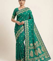 Rama green  soft banarasi silk saree with zari weaving  design with running blouse