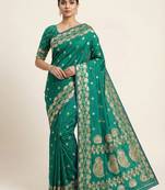 Rama green  soft banarasi silk saree with zari weaving  design with running blouse