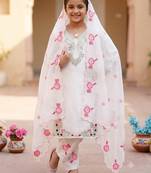White natural crepe embroidery sequence work girls kids dress set