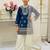 Blue fendi silk embroidery cording sequence work for girls kids dress set