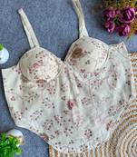 Off white khadi cotton blend embroidered co-ord style blouse