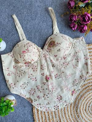 Off white khadi cotton blend embroidered co-ord style blouse 2