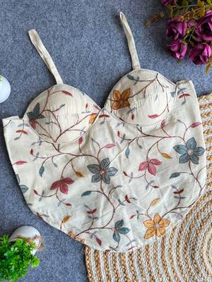 Off white khadi cotton blend embroidered co-ord style blouse 1