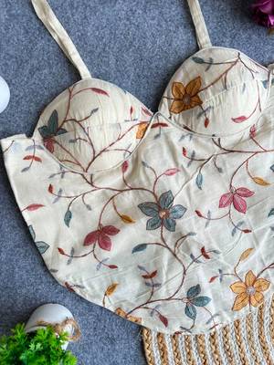 Off white khadi cotton blend embroidered co-ord style blouse 2