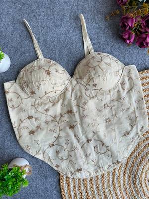 Off white khadi cotton blend embroidered co-ord style blouse 2