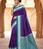 Purple soft and smooth silk blend saree in patola style with detailed zari work