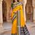 Yellow soft and smooth silk blend saree in patola style with detailed zari work