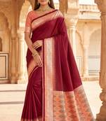 Maroon soft and smooth silk blend saree in patola style with detailed zari work