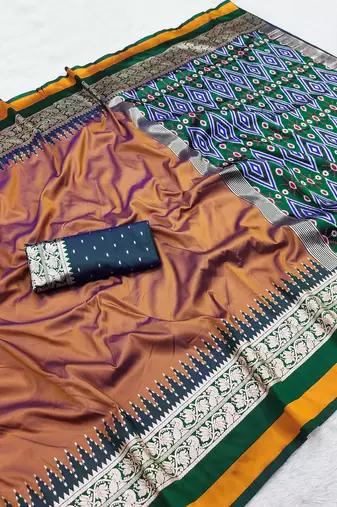 Onion pink soft and smooth silk blend saree in patola style with detailed zari work