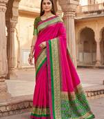 Pink soft and smooth silk blend saree in patola style with detailed zari work