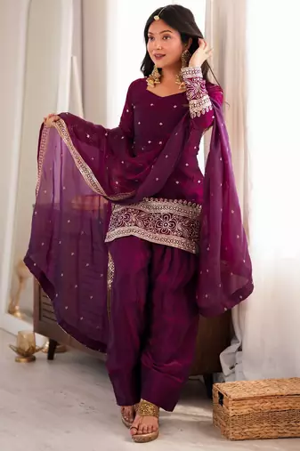 Wine fendy silk blend farshi suit set