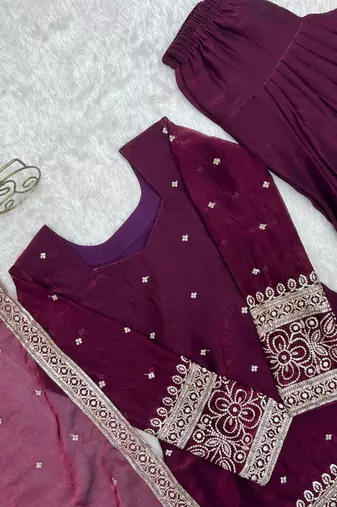 Wine fendy silk blend farshi suit set