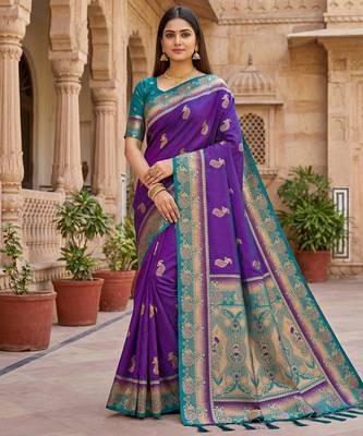 Purple   faux banarasi silk saree with paithani rich weaved pallu and blouse 1