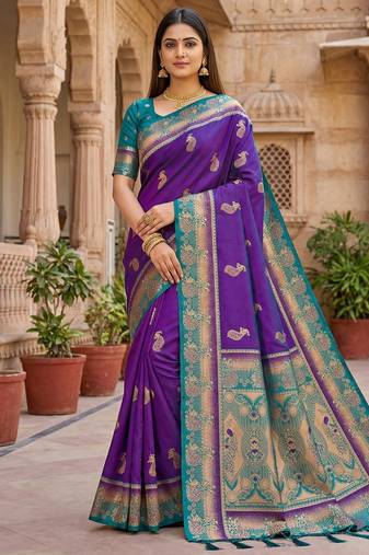 Purple   faux banarasi silk saree with paithani rich weaved pallu and blouse