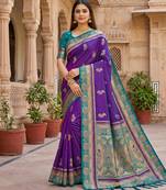 Purple   faux banarasi silk saree with paithani rich weaved pallu and blouse