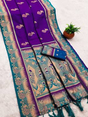 Purple   faux banarasi silk saree with paithani rich weaved pallu and blouse 2